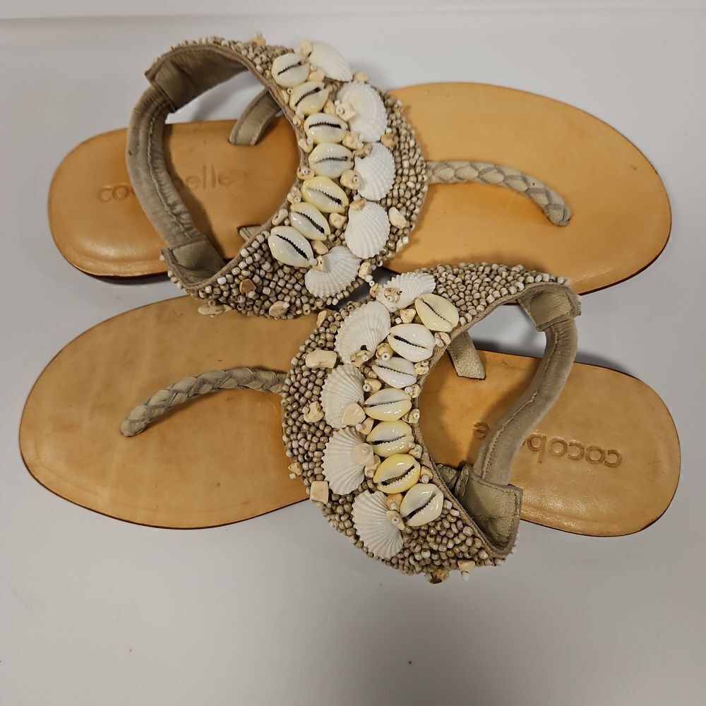 Rare Cocobelle Italian Leather Sandals Embellished with shells sz 6.5 - Picture 10 of 11